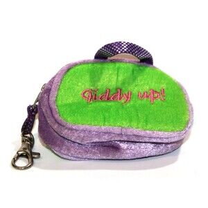 Aurora Mini Plush Purple Green Coin Purse Keychain Finger Loop  Zipper Giddy Up